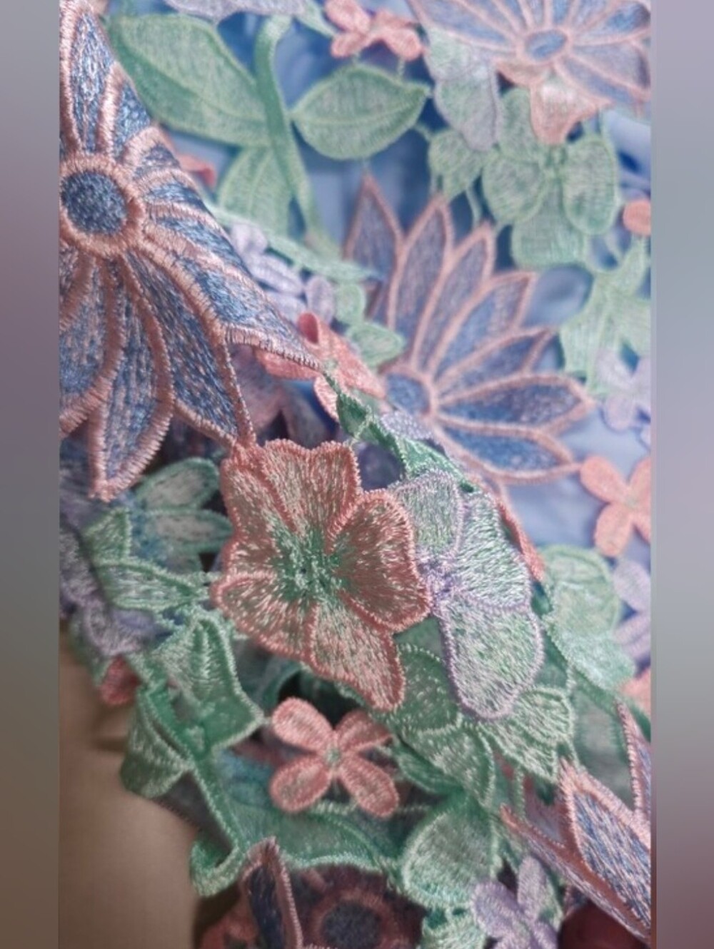 * New Pastel Embroidered Floral Lace Short Knee Cami Dress Green Pink Blue - Picture 11 of 14